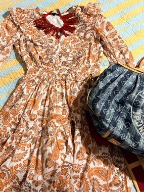 Maje szEuro 34 (us sz 4) Bohemian Paisley Orange & White Maxi Dress